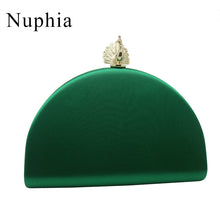 Load image into Gallery viewer, NUPHIA New Peacock Shape Box Emerald Party Clutch Silk Satin Evening Bags and Clutch Bags for Party Prom Evening Dark Green
